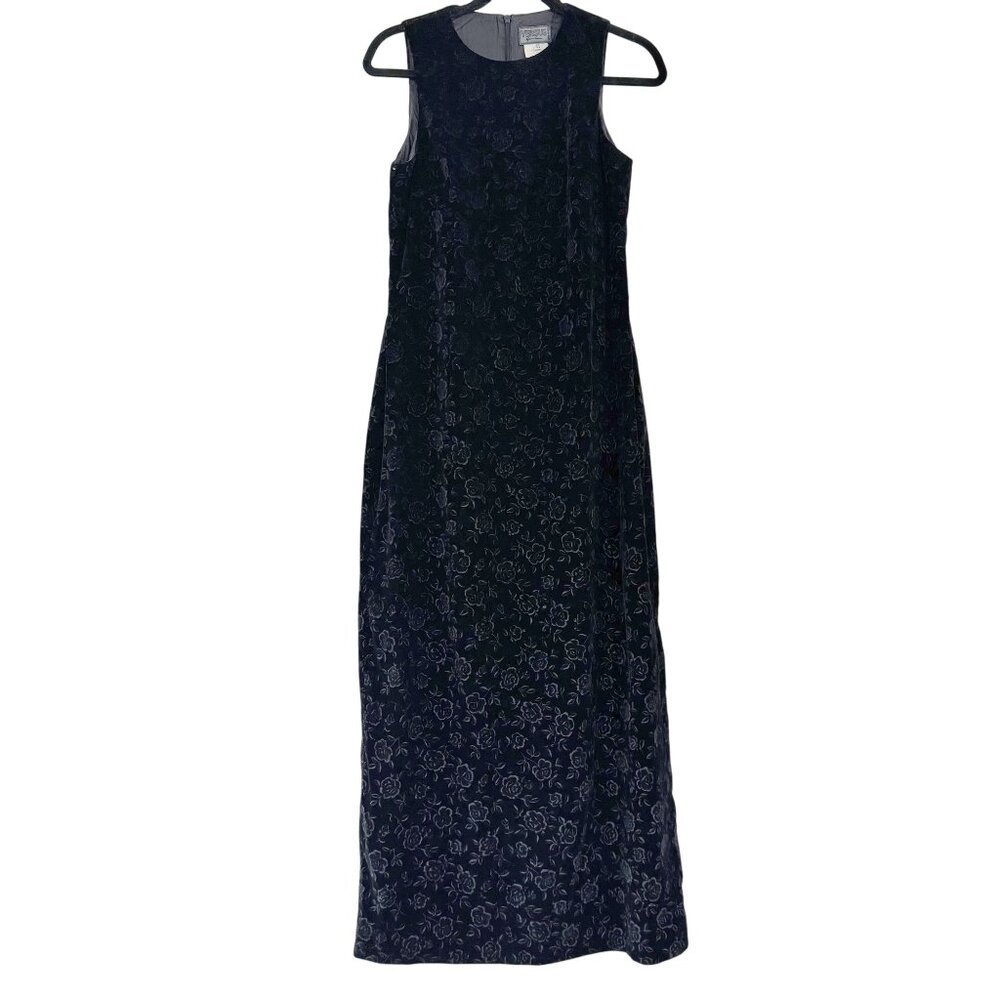 Vintage Versus Gianni Versace Womens Black Burnout Velvet Maxi Dress 90s Italy
